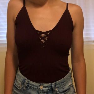 maroon tank top